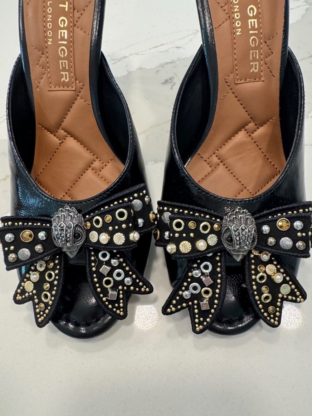 Kurt Geiger Black Jeweled Bow Heel Mules EUR 38.5 US 8.5 NEW